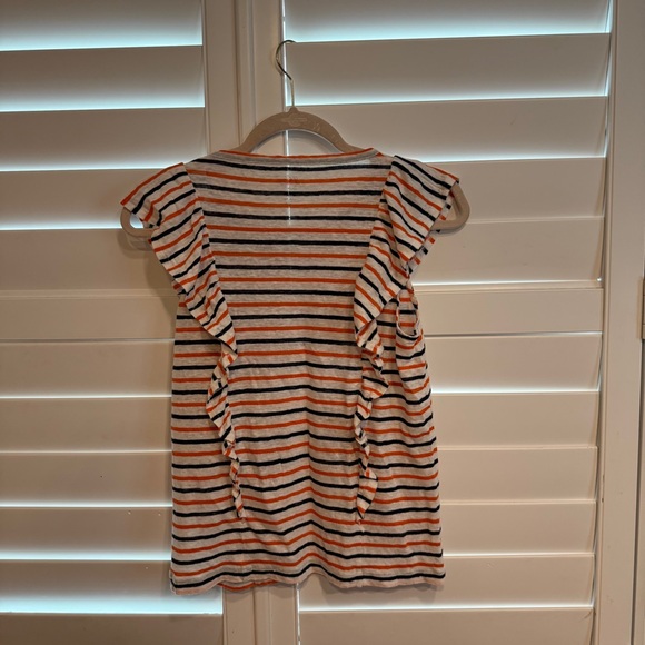 J Crew Striped Linen Tee with Ruffle White Navy Orange Size XS - Picture 3 of 4